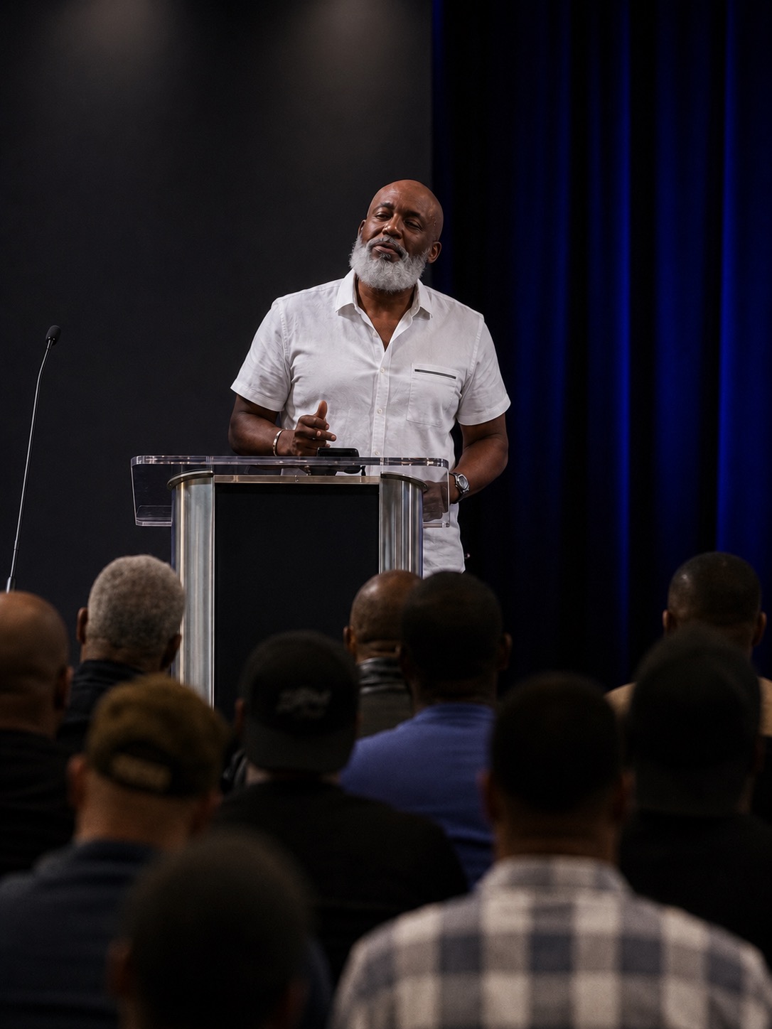 Dr. Cunningham speaking to a room full of men