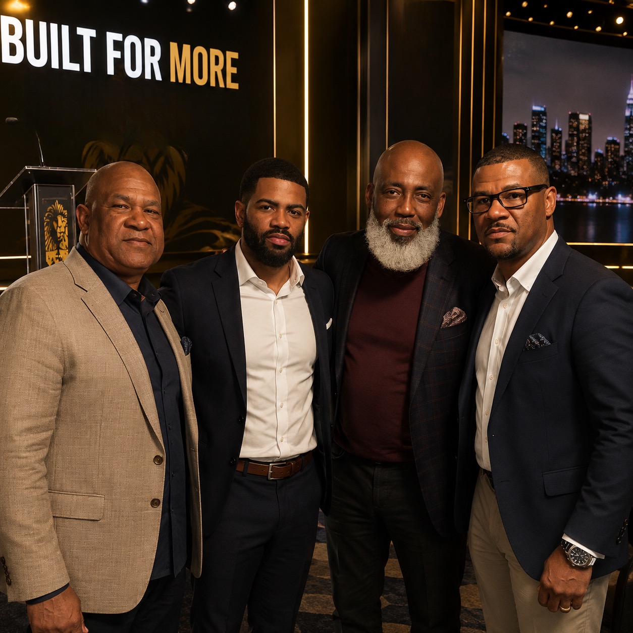 Men gathered, built for more